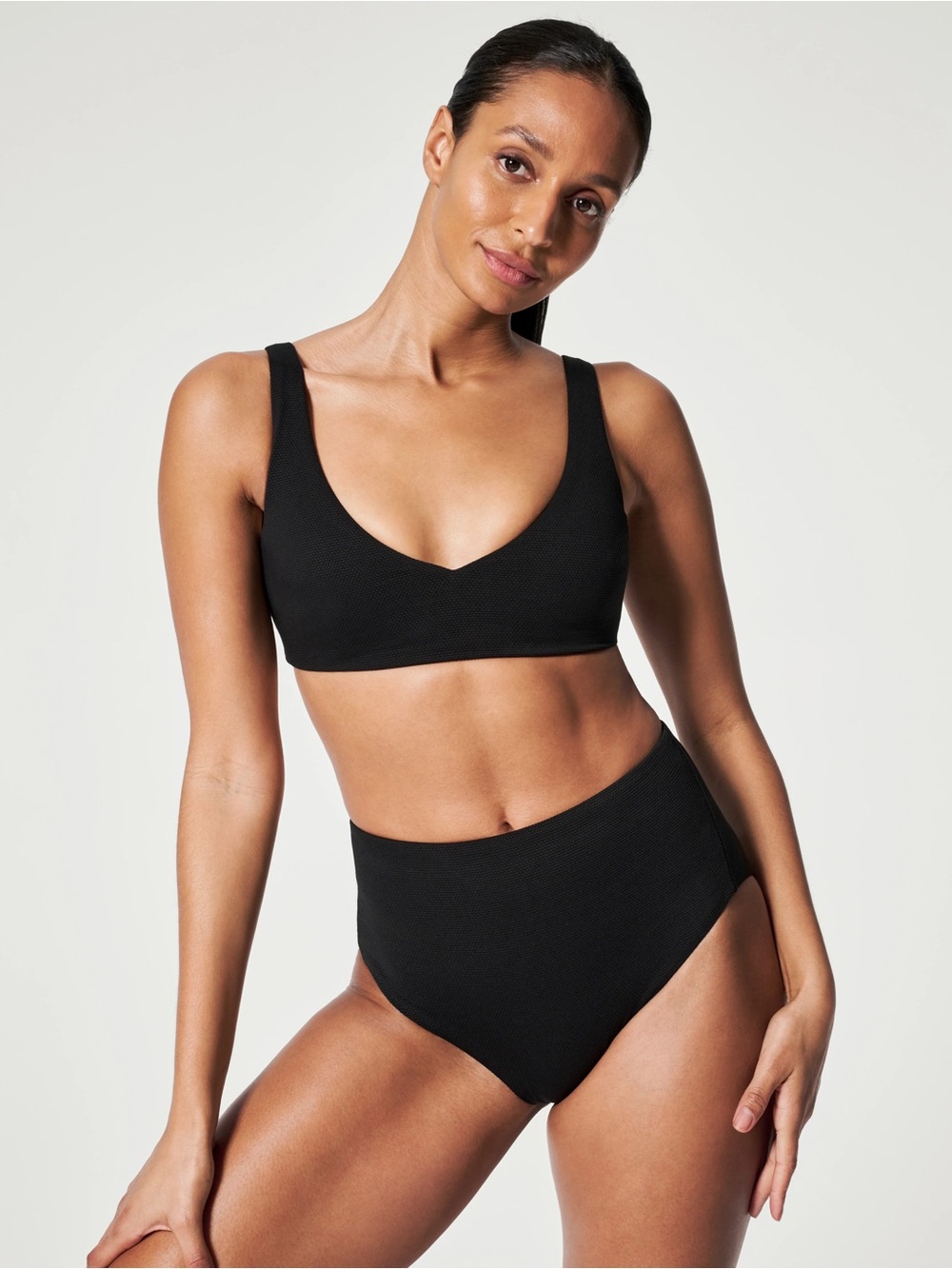 SPANX Spanxshape Swim Pique Plunge Bikini Set Black XL